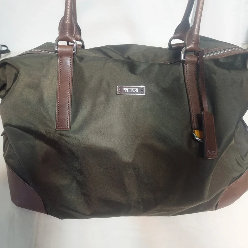 Tumi Olive Green Nylon Leather Trimmed Satchel Shoulder‎ Bag